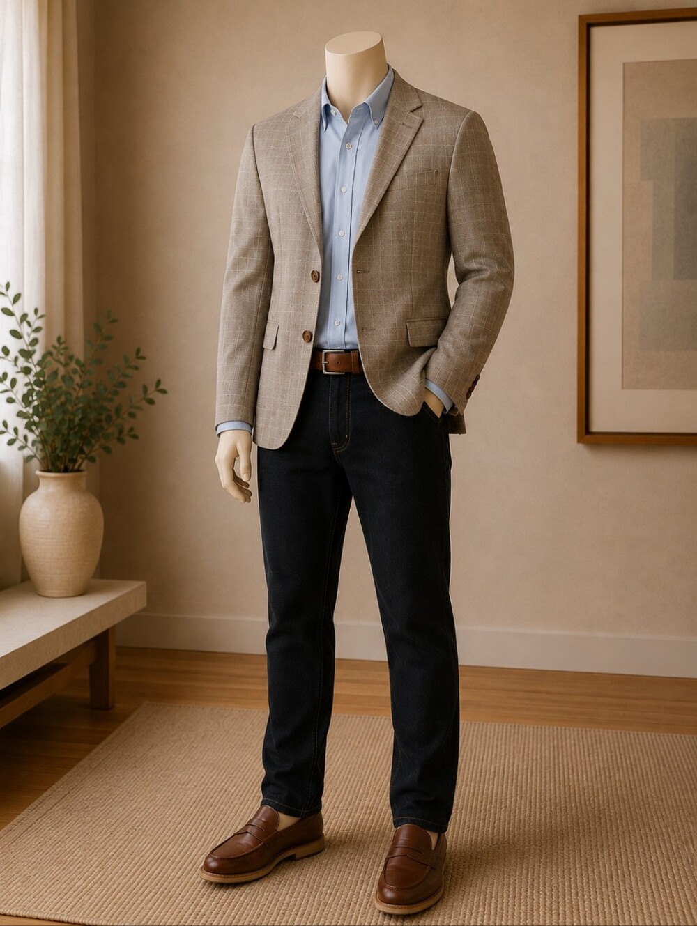 Brooks Brothers 346 Madison Fit Wool Sport Coat Blazer Tan Windowpane Plaid 44L